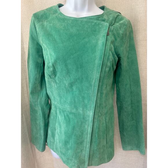 Dennis Basso 80’s Style Leather Jacket Aqua Marine Zipper Hip Length XXSmall - Picture 5 of 13